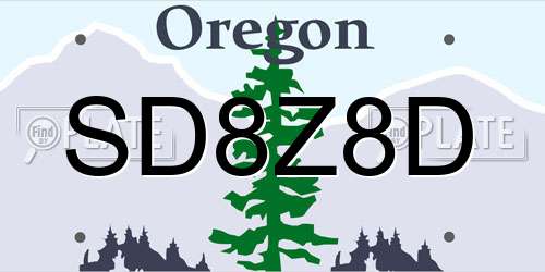 SD8Z8D Oregon License Plate