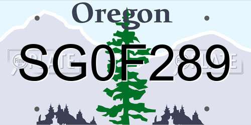 SG0F289 Oregon License Plate