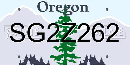SG2Z262 Oregon License Plate