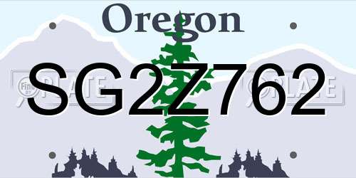 SG2Z762 Oregon License Plate