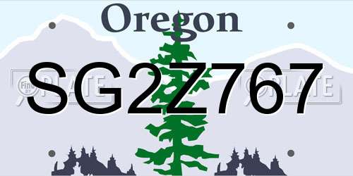 SG2Z767 Oregon License Plate