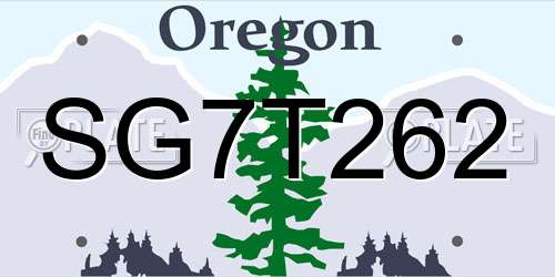 SG7T262 Oregon License Plate
