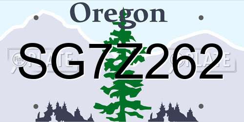 SG7Z262 Oregon License Plate