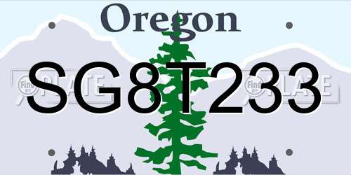 SG8T233 Oregon License Plate