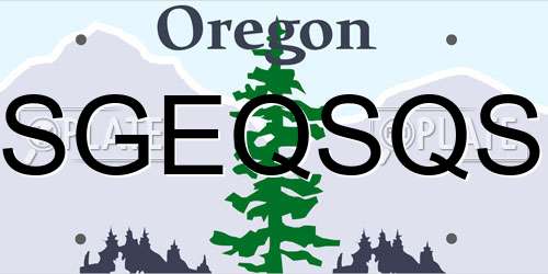SGEQSQS Oregon License Plate