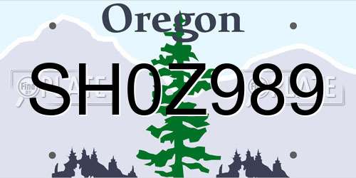 SH0Z989 Oregon License Plate