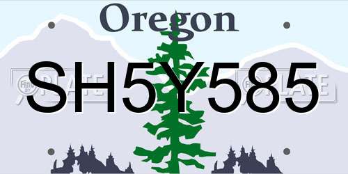 SH5Y585 Oregon License Plate