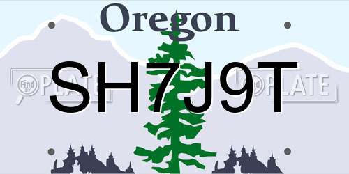 SH7J9T Oregon License Plate