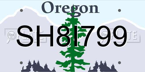 SH8I799 Oregon License Plate