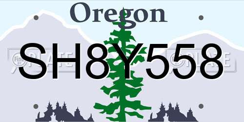 SH8Y558 Oregon License Plate