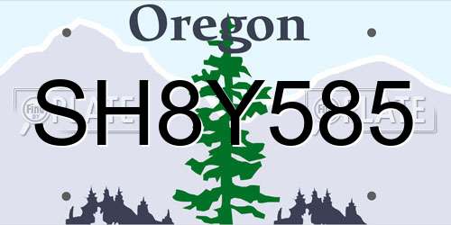 SH8Y585 Oregon License Plate