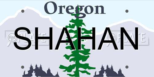SHAHAN Oregon License Plate
