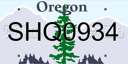 SHQ0934 Oregon License Plate