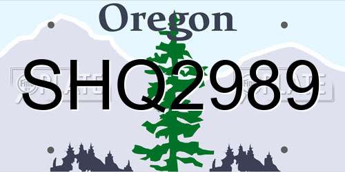 SHQ2989 Oregon License Plate