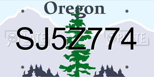 SJ5Z774 Oregon License Plate