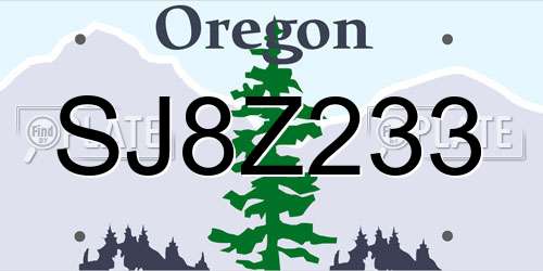 SJ8Z233 Oregon License Plate