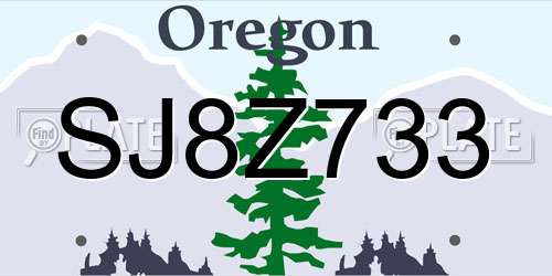 SJ8Z733 Oregon License Plate