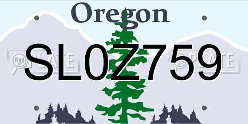 SL0Z759 Oregon License Plate