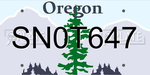 SN0T647 Oregon License Plate