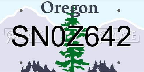SN0Z642 Oregon License Plate