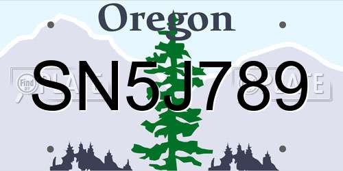 SN5J789 Oregon License Plate