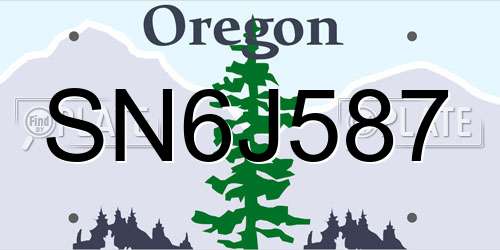 SN6J587 Oregon License Plate