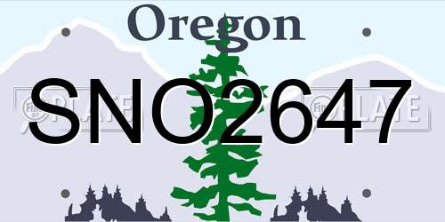 SNO2647 Oregon License Plate