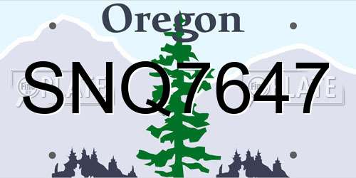 SNQ7647 Oregon License Plate