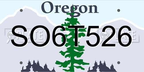 SO6T526 Oregon License Plate