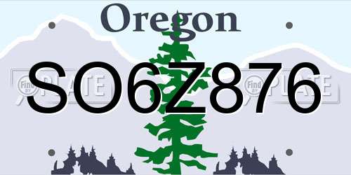 SO6Z876 Oregon License Plate