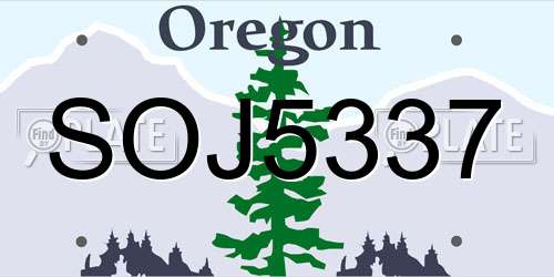SOJ5337 Oregon License Plate