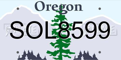 SOL8599 Oregon License Plate