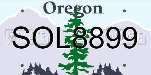 SOL8899 Oregon License Plate
