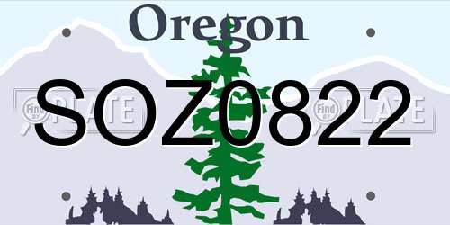 SOZ0822 Oregon License Plate