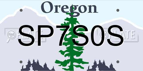 SP7S0S Oregon License Plate