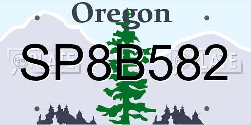 SP8B582 Oregon License Plate