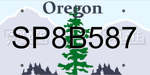 SP8B587 Oregon License Plate