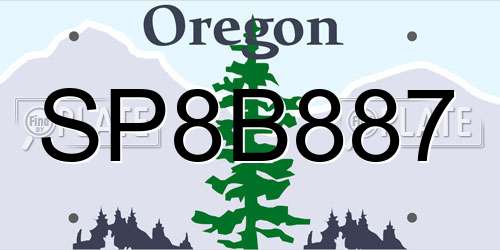 SP8B887 Oregon License Plate