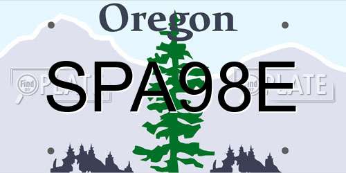 SPA98E Oregon License Plate