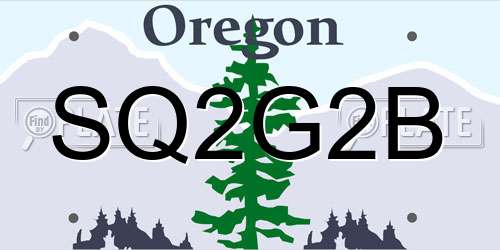 SQ2G2B Oregon License Plate