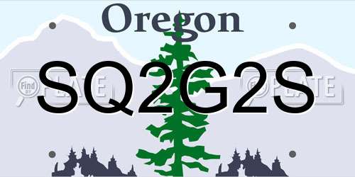 SQ2G2S Oregon License Plate