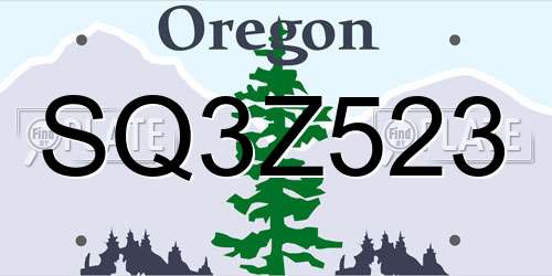 SQ3Z523 Oregon License Plate