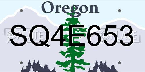 SQ4E653 Oregon License Plate