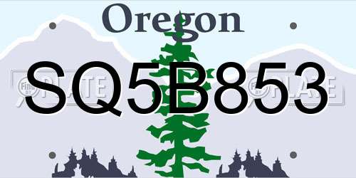 SQ5B853 Oregon License Plate