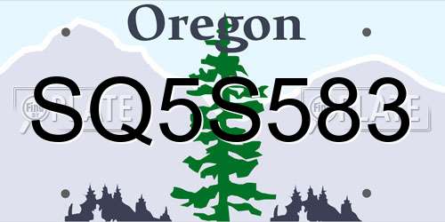 SQ5S583 Oregon License Plate