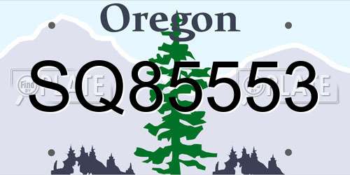 SQ85553 Oregon License Plate