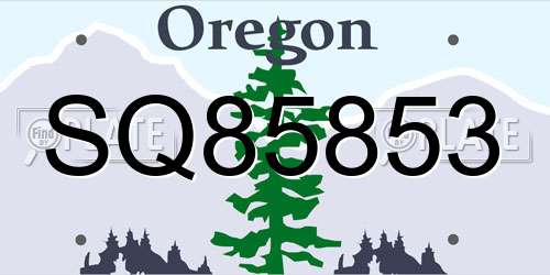 SQ85853 Oregon License Plate