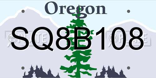 SQ8B108 Oregon License Plate