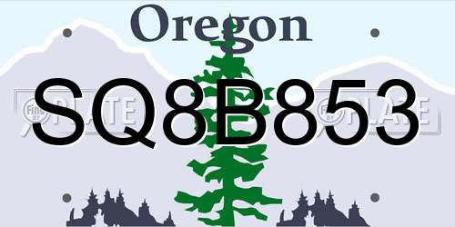 SQ8B853 Oregon License Plate