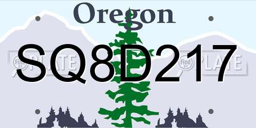 SQ8D217 Oregon License Plate
